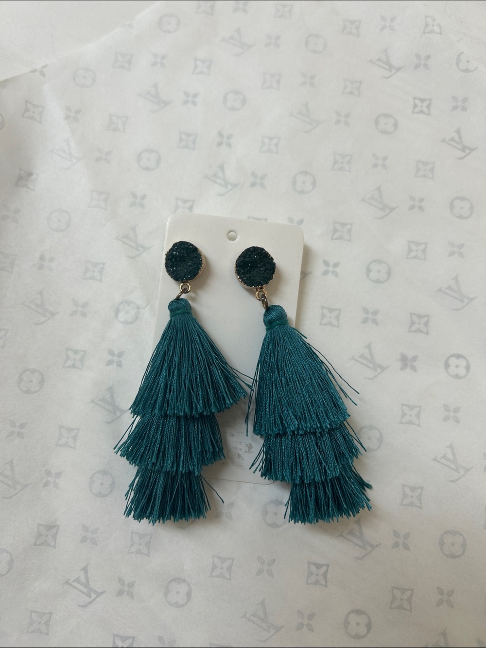 Teal Tiered Tassel Drop Earrings - Unbranded